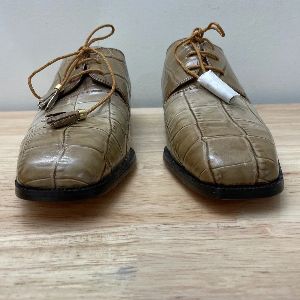 Marco Vicci Mens Tan Cream Croc‎ Embossed Leather Ombre Square Toe Shoes 10.5